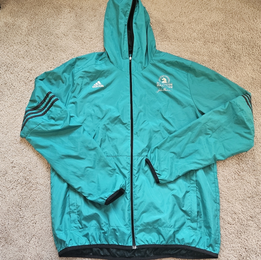Adidas April 2016 120th BAA BOSTON MARATHON Zippered L Hooded Jacket Teal Run